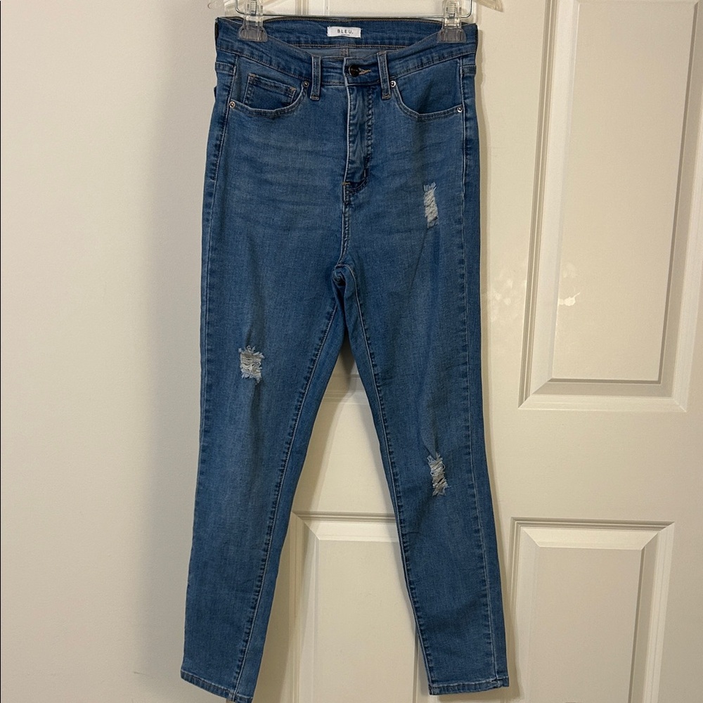 Classic Blue Straight Leg Distressed Women Jeans by Bleu